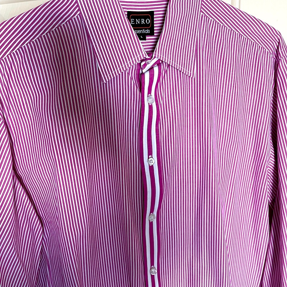 ENRO long sleeve raspberry colored striped shirt.